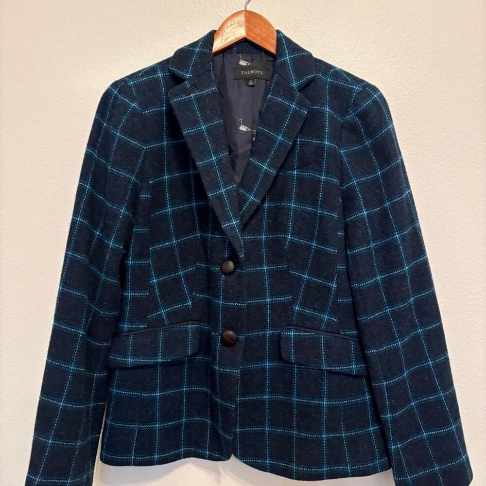 Talbots Dark Navy & Blue Plaid Wool Blend Blazer/ Size 6